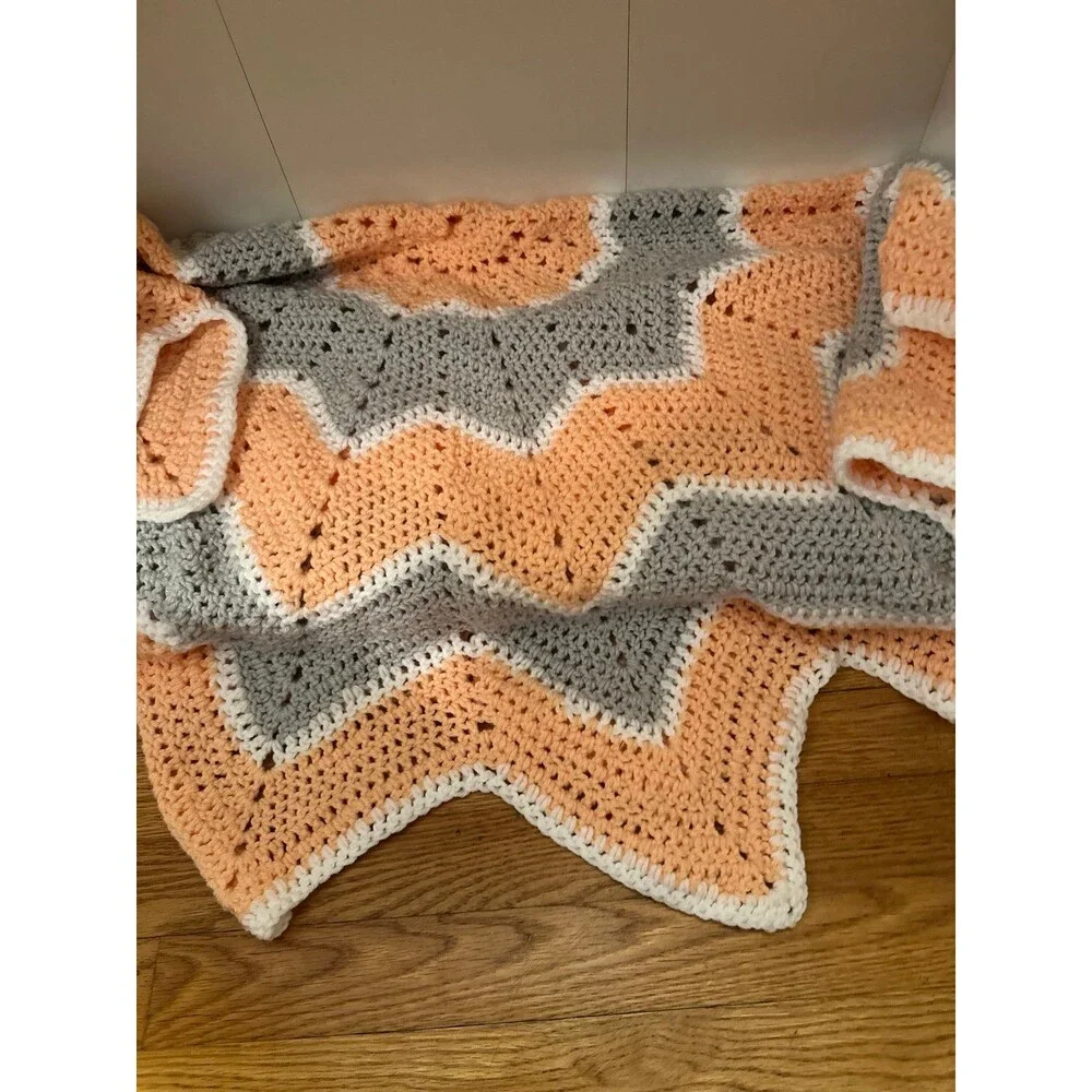 Handmade Orange Grey Soft Afghan Woven Throw Blanket